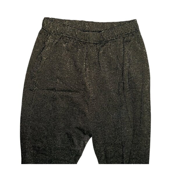 Vintage Black & Gold Metallic Stirrup Pants Elastic Waist Sz Medium By Partners - Picture 5 of 11